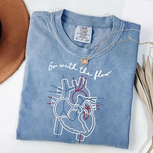 Go With The Flow Heart Shirt, Anatomical Heart Nurse T-Shirt, Funny Cardiology Tee, Cute Med Student Gift, Heart Anatomy Medical Shirt