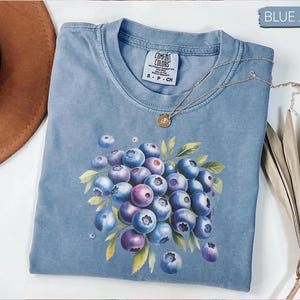 Blueberry Shirt ,Fruit Graphic Tee, Blue Vintage Wash Tee, Summer Fruit Tee, Botanical Berry Tee, Cottagecore Foodie Tee, Nature Lover Gift