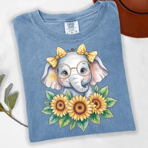 Cute Elephant Sunflower Shirt – Adorable Animal T-Shirt with Glasses and Bow | Elephant Lover Gift | Kids & Women’s Cute Graphic Tee