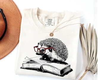 Hedgehog Reading T-Shirt – Bookworm Animal Lover Tee