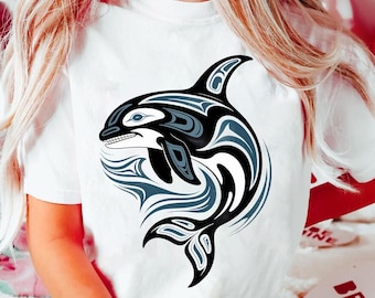 Tribal Orca Whale T-Shirt: Native Style Ocean Animal Design