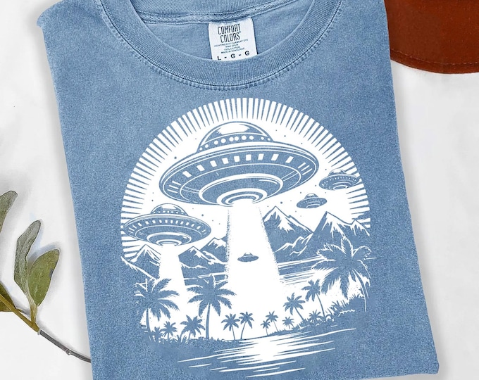 Retro UFO Alien Abduction T-Shirt - Comfort Colors Graphic Tee