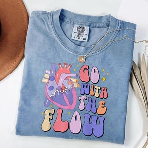 Go With The Flow Heart Shirt, Cute Cardiology Nurse Tee, Medical Student Gift, Heart Anatomy T-Shirt, Fun Heartbeat Design