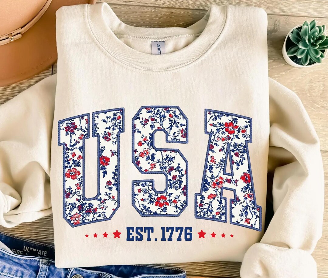 USA EST 1776 Png, Patriotic Floral Letters Sublimation Design, 4th of ...