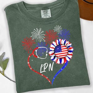 Patriotic LPN Shirt – American Flag Heart Nurse Tee, Healthcare Worker Apparel