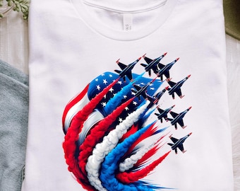 Patriotic Jet Flyover PNG, 4th of July Air Show Sublimation, American Flag Fighter Jet Design, Red White Blue Military Shirt Art