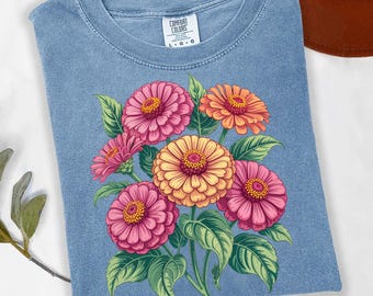 Vibrant Zinnia Bouquet Graphic Tee - Nature Lover Shirt - Etsy