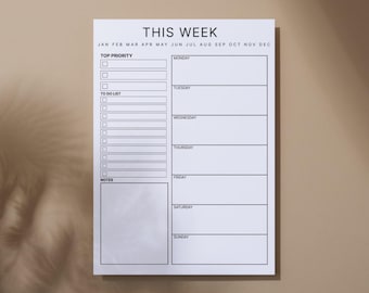 Minimalist Weekly Planner Printable: Priorities, To-Do List (A4, US Letter - PDF)