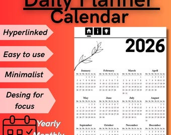 Planificador diario reMarkable 2 2026: Calendario minimalista (PDF)