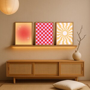 Retro Funky 3er-Set, Bunte Galeriewand, süsses Wohnungsdekor, Groovy Preppy-Dekor, y2k Wanddekor, ästhetisches Plakat, trendiger Wanddruck