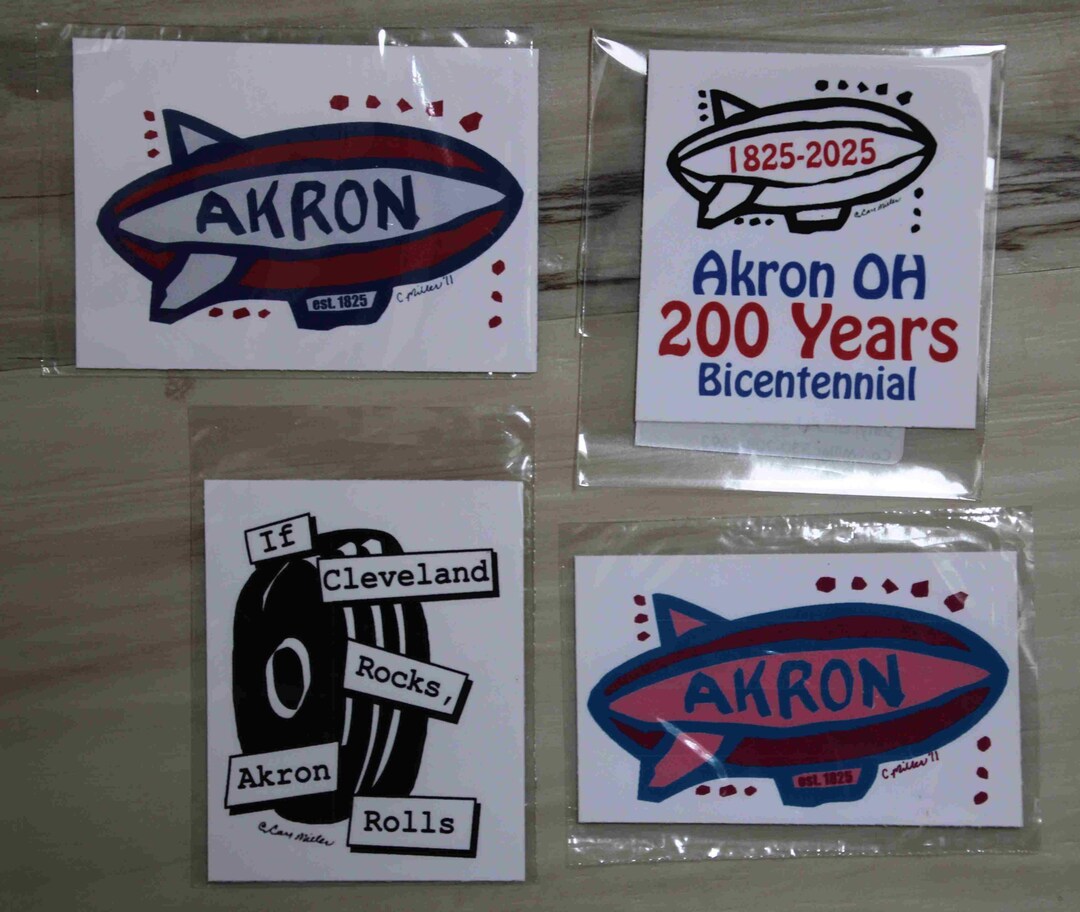 Decals/sticker Set: 1 Each of 4 Designs Akron Ohio Waterproof Permanent ...