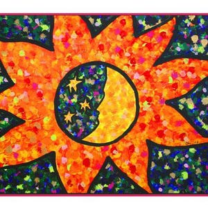 Cartão postal de arte: "Noite e Dia 2002" sol lua estrelas