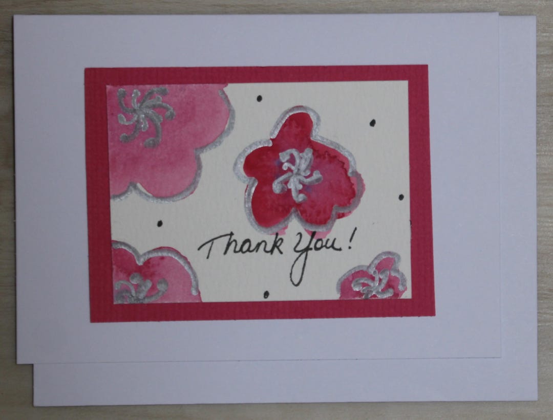 Handmade Card Pink Flowers Watercolor Thank You - Etsy
