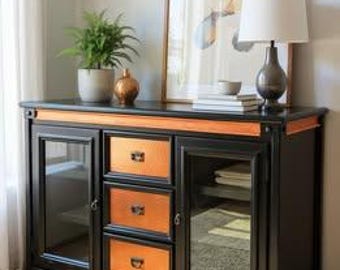 Modern Black Cabinet with Real Copper Drawers | Buffet or TV Stand