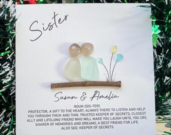 Personalized Sea Glass Sister Gift, Coastal Decor, Wood Frame