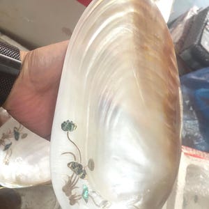 Plat incrusté de nacre : plateau artisanal vietnamien, motif lotus et abricot