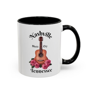 Nashville Tennessee Mug, Music City Guitar and Roses Coffee Cup, Country Music Gift, Nashville Souvenir Mug, Western Music Lover Mug