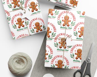 Gingerbread Man Christmas Wrapping Paper, Holiday Cookie Theme