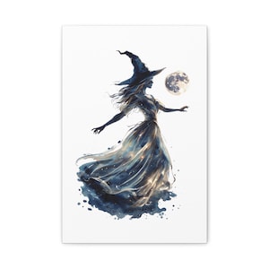 Witch Dancing in Moonlight Canvas Art: Gothic Witchcore Wall Hanging