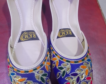 Embellished Blue Ballet Flats – Handmade Embroidered Jutti Khussa Shoes