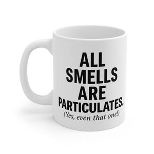 All Smells Are Particulates Mug - Funny Science Coffee Cup, Chemistry Joke Gift, Bathroom Humor, Teacher Present, Nerdy Office Decor