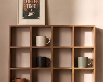 Wooden Cup Organizer & Shelf for Coffee Bar | 12-Cup Wall Mounted Mug Display | MDF | Wall Storage | Room Storage | Kaffeetassen Regal