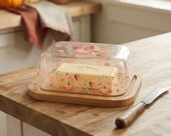 Colección de mantequeras de vidrio y bambú / Transparente, calabaza, diseños clásicos / Almacenamiento de cocina ecológico / Decoración de cocina