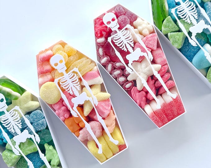 Halloween Coffin Candy Tray with Skeleton Insert, Spooky Party Favor