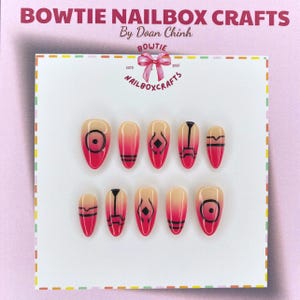 Anime-Inspired Press On Nails – Handmade Pink Red Nails with Iconic Manga Patterns, Cute Daily Style or Unique Gift for Anime Fans