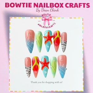 Handmade Tropical Nail Art | Colorful Summer Press Ons | Floral Nail Tips Handmade | Vacation Floral Nail Set | Colorful Nails