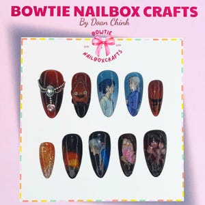 Handpainted Howl&#39;s Moving Castle Inspirations, Sophie Heart, Firey 3D Character Press On Nails, Almond Nails, Cute Cartoon Nails, Otaku Nail