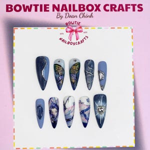 Shino.bu Nail, Insect Butterfly, Purple Press On Nails, Handmade Anime-Inspired Nail Set, Elegant Cosplay Nail Art, Gift for Anime Lovers