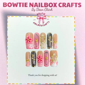 3D Gemstones Romantic, Artistic Details, Floral Gold, Handmade Long Square Nails for Classic Events, Gift For Her, Luxury and Unique Style