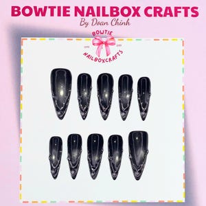 Black Cat&#39;s Eyes Nails, Y2k Gothic Cool Nails, Long Almond with Charm, Pattern Press On Nails, Luxury Nails, French Tip Nails, Party Nails