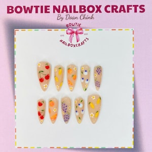 Tropische Frucht, bunte Gartenliebhaber Drücken Sie auf die Nägel, Sommerferien Gefälschte Nägel, Juicy Cute Nail Geschenk für Sie, Handgefertigtes Geburtstagsnagelset