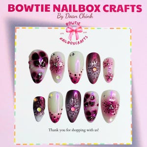 Lavender & Orchid Press On Nails | Purple Ombre Floral Nail Set | 3D Hand-Painted Fairycore Wedding Nails | Custom Dreamy Nail Art