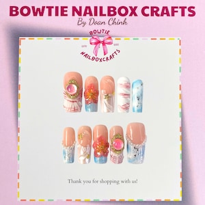 Ruby Charm, Pink Nails and Burgundy 3D Press On Nails | Big Flower Nail Art with Pearls & Rhinestones | Dark Red Floral Long Nails
