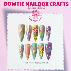 Fairycore Pastel Floral Press On Nails | Dreamy Iridescent 3D Butterfly Nail Art | Nature-Inspired Spring Handmade Nail Set