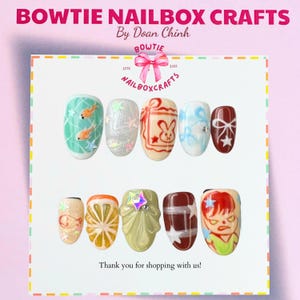 Nature Yellow Fish Press On Nails | Hand-Painted Countryside & Orange Nail Art | Green Pond-Inspired Landscape Nails | Cute Floral Press Ons