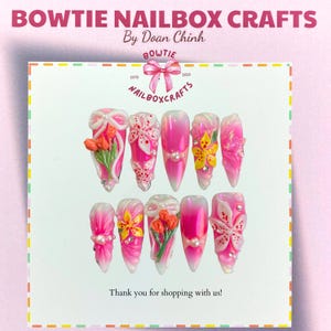 Pink Rose, Wedding Nail, Long Almond Press On Nail, Floral Design Nail Art, Fake Nail for Happy Day, Holiday Nail, Gift For Her