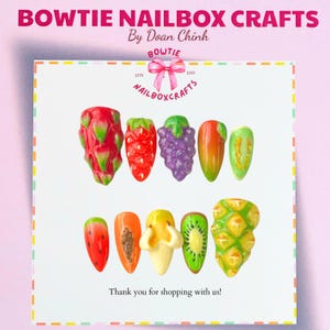 Fruit Picnic Press On Nails | 3D Gel Summer Nail Art with Pineapple | Kawaii Reusable Nails | Cute Picnic Nail Set for Vacation