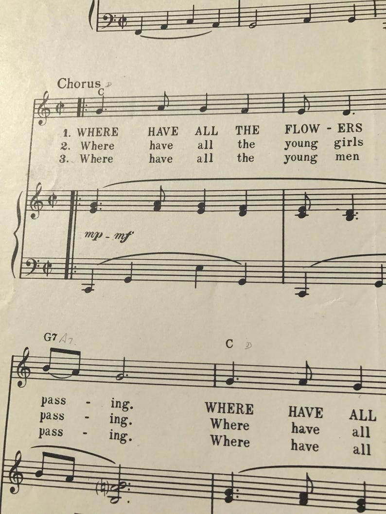 1962 Sheet music Where Have All The Flowers Gone by Peter Etsy