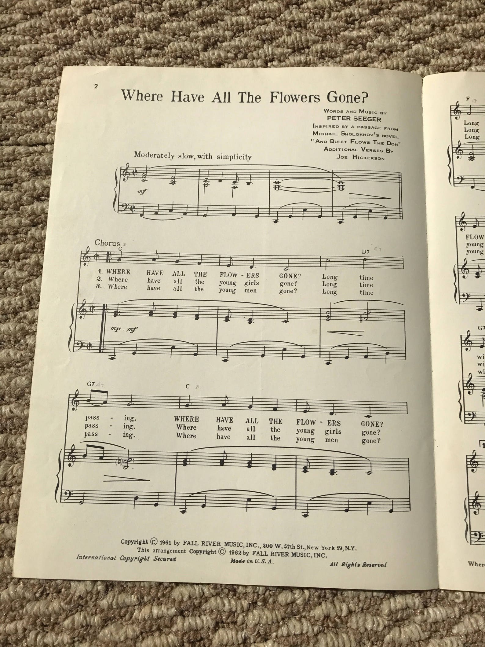 1962 Sheet music Where Have All The Flowers Gone by Peter Etsy