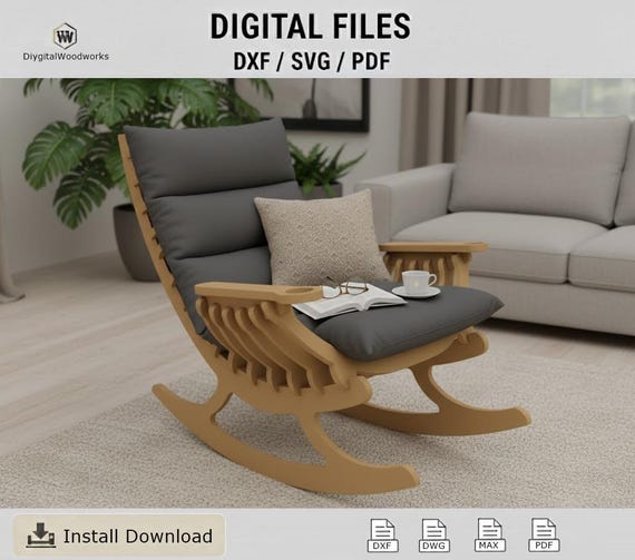 Parametric Rocking Chair CNC Files | Plywood Nesting Furniture Design-Interlocking Rocker Digital Download-CNC Router Plans for Woodworking
