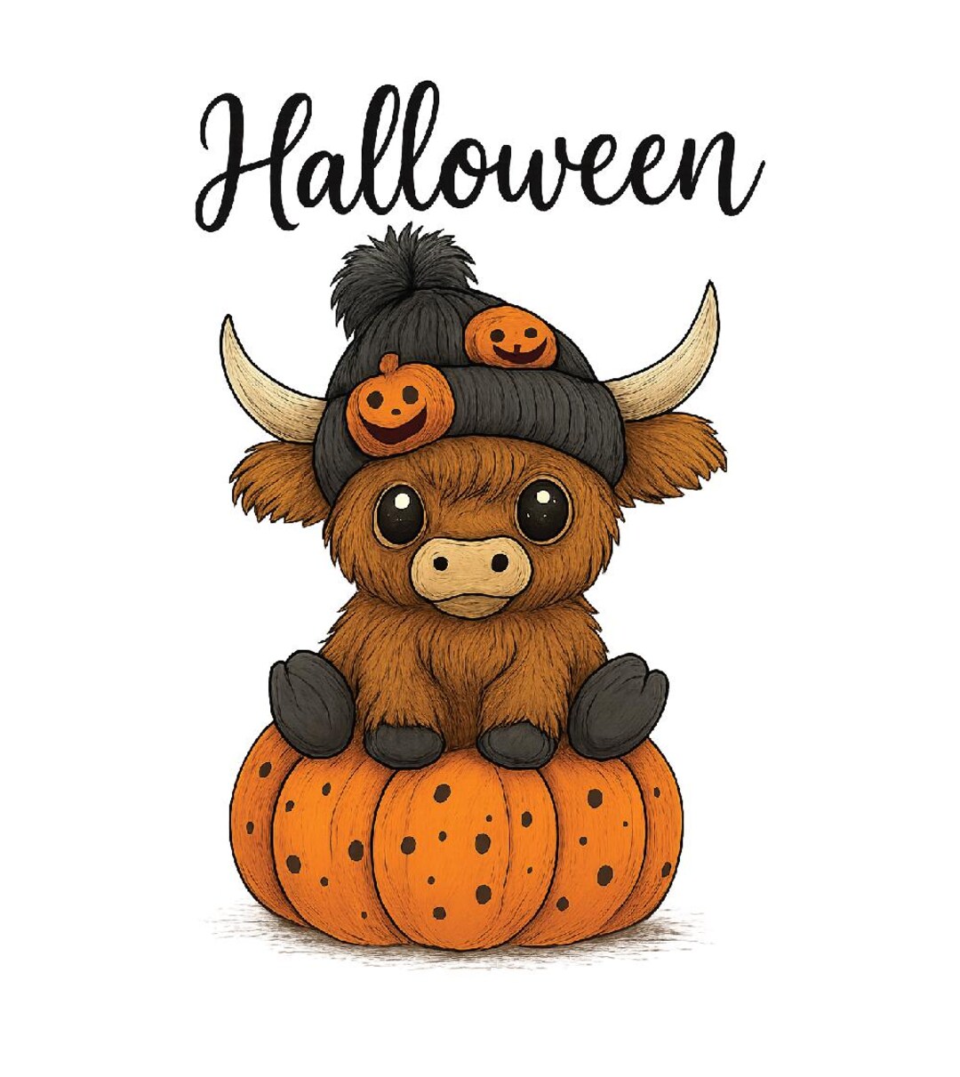 Cute Highland Cow Halloween PNG | 300 DPI Digital Download | Pumpkin ...
