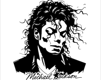 Michael Jackson Zwart Portret SVG PNG Snijbestand (Digitale Download)