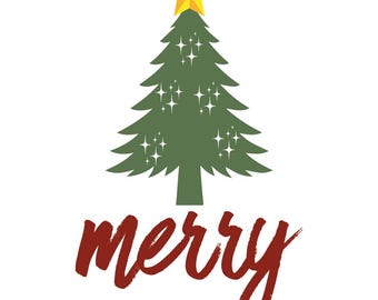 Merry Christmas Tree Clipart: Festive Holiday Design (SVG, PNG)