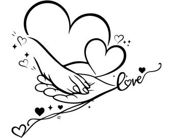 Paw and Hand Love Line Art SVG | Pets love  (Digital Download)