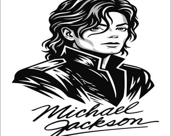Michael Jackson SVG PNG, Popmuziek Portret Snijbestand, Retro Zanger Ontwerp, Muzieklegende Cricut Bestand, Zwarte SVG Digitale Download