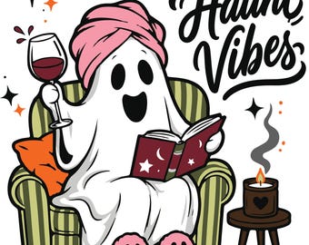 Gezellige spookachtige leesplek SVG, Halloween wijnliefhebber PNG, griezelig leesontwerp (digitale download)
